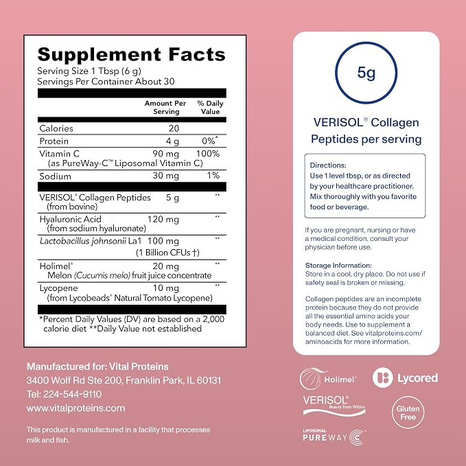 Vital Proteins Professional Bioactive Collagen Complex – Skin Hydration & Antioxidant Support (Unflavored, 185g / 6.5 oz)