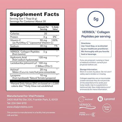 Vital Proteins Professional Bioactive Collagen Complex – Skin Hydration & Antioxidant Support (Unflavored, 185g / 6.5 oz)