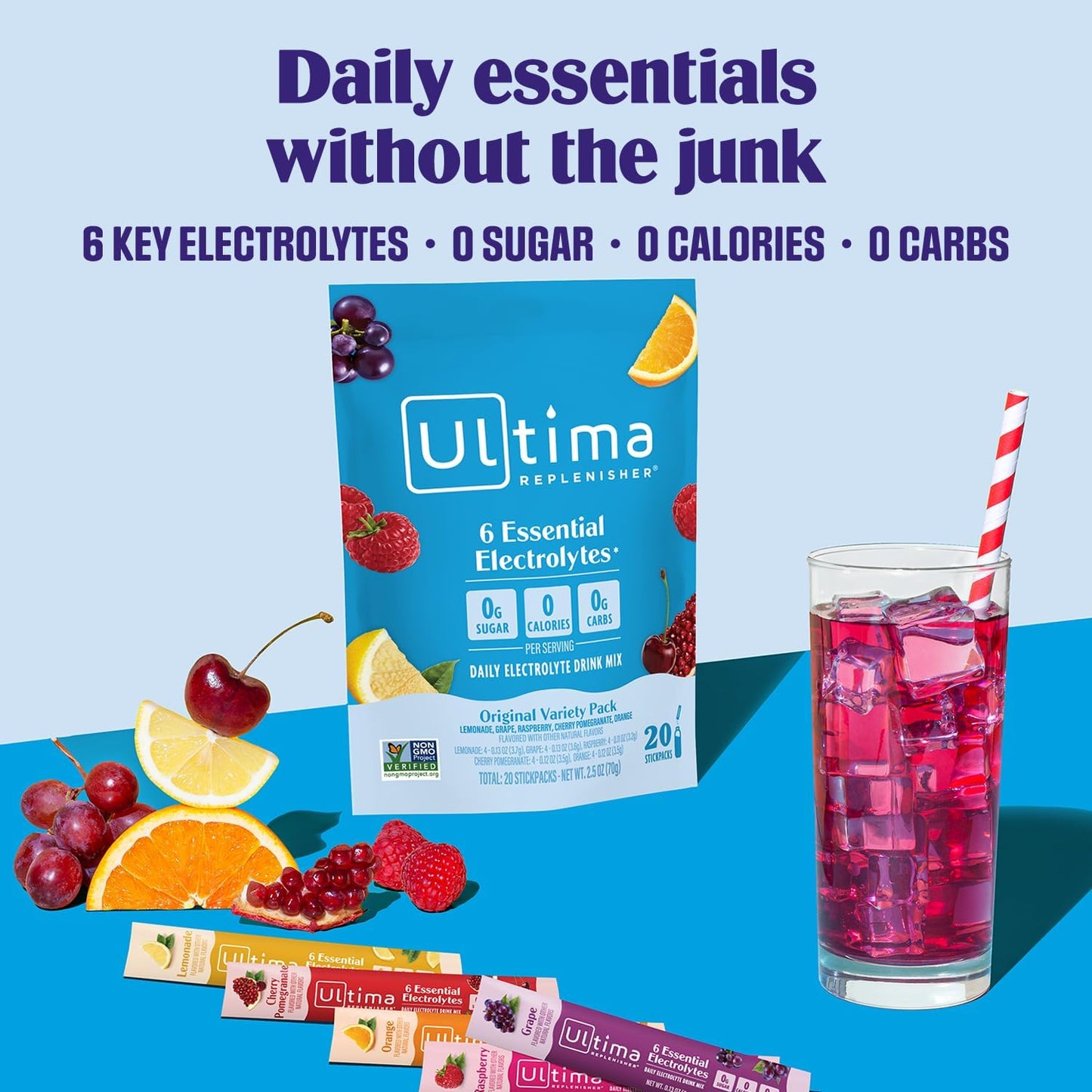 Ultima Replenisher Daily Electrolyte Drink Mix - Original Variety Pack (20 Stickpacks)