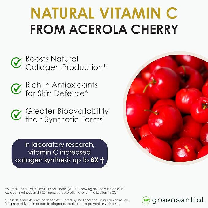 Greensential Collagen Peptides Powder 21oz + Vitamin C & Hyaluronic Acid | 100% Hydrolyzed Grass-Fed | Hair, Skin, Nail & Joint Support | Easy to Mix, Unflavored, 28 Servings