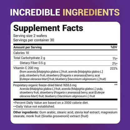 Dr. Berg Chewable Vitamin C Complex - Made with Organic, Non-GMO Berries - 60 Delicious Wafers