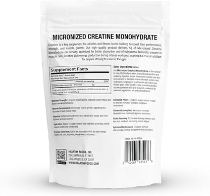 Hearthy Foods Micronized Creatine Monohydrate – Unflavored (500g)