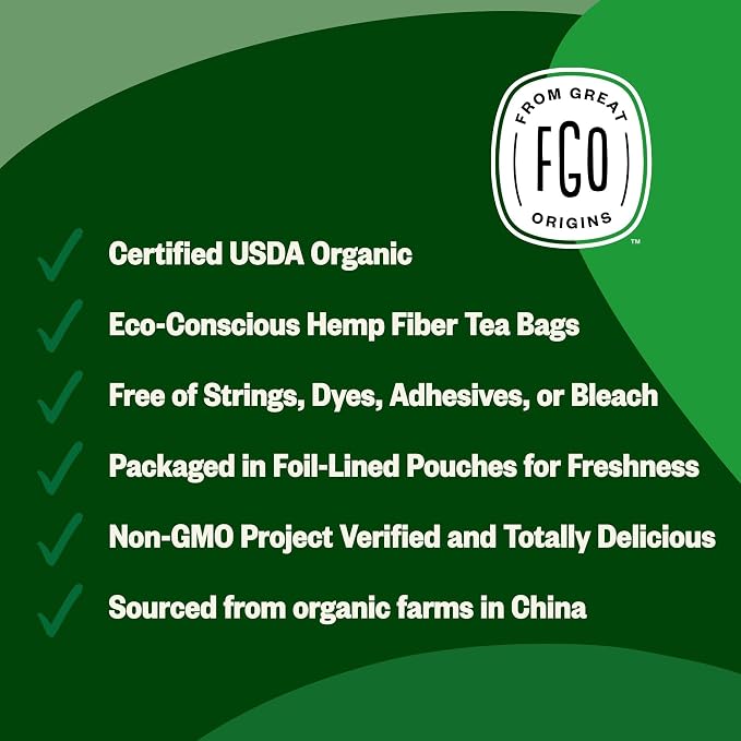 FGO Organic Green Tea Bags (Decaf) | 100 Tea Bags | Eco-Conscious Tea Bags in Kraft Bag | Raw from China |