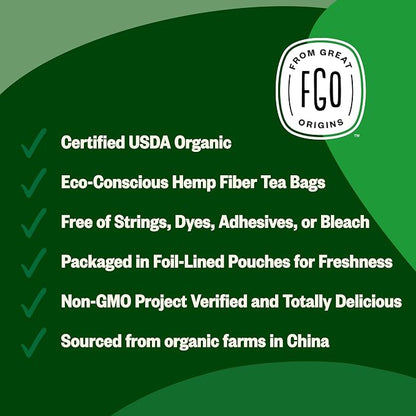 FGO Organic Green Tea Bags (Decaf) | 100 Tea Bags | Eco-Conscious Tea Bags in Kraft Bag | Raw from China |