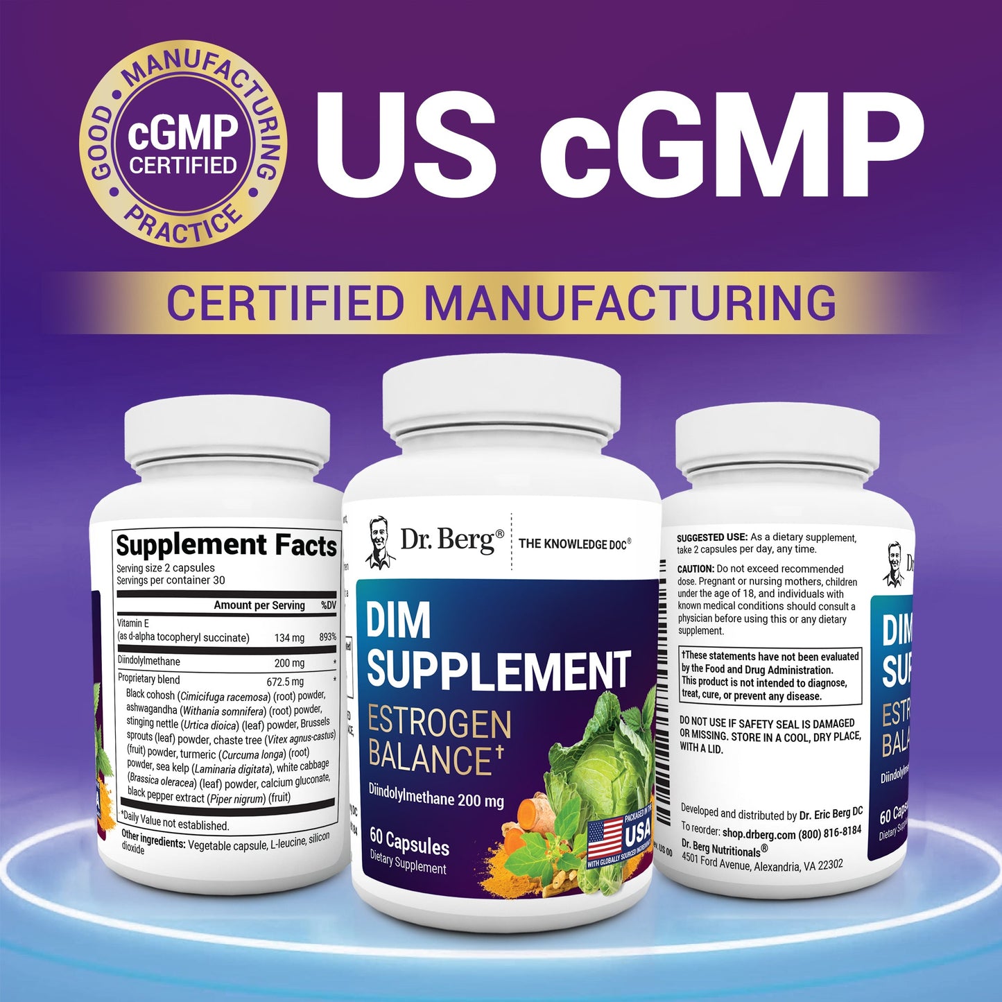 Dr. Berg DIM Supplement Estrogen Balance - Original Estrogen Supplement for Women with Diindolylmethane for Menstrual Symptoms & Menopause Relief & Black Pepper for Enhanced Absorption - 60 Capsules