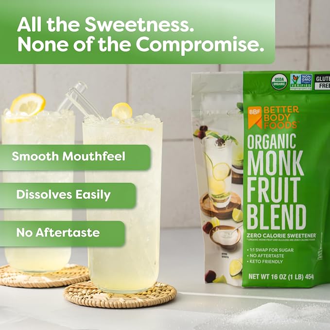 Better Body Foods, Organic Monk Fruit Blend, Zero Calorie Sweetener, 16 oz (454g)