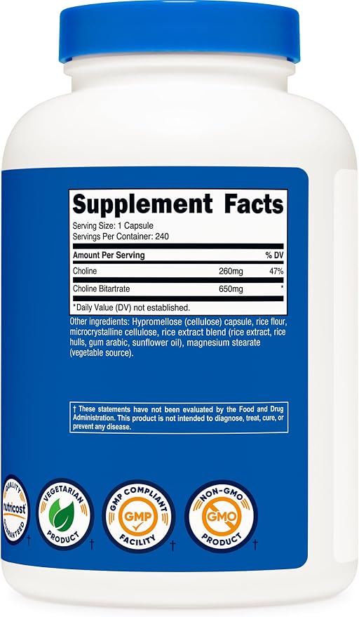 Nutricost Choline Bitartrate (650mg) 240 Vegetarian Capsules