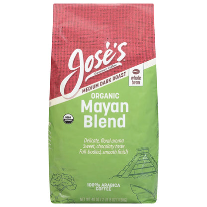 José's Coffee, Organic, Whole Bean, Medium Dark Roast, Mayan Blend