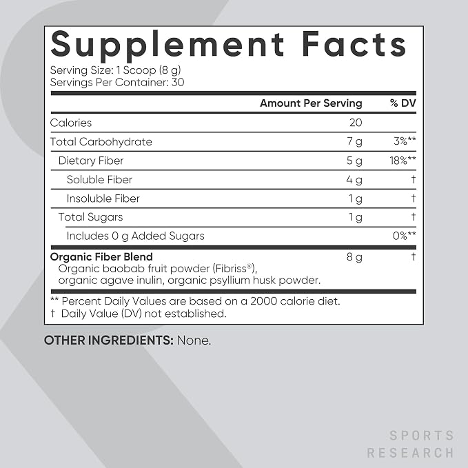Sports Research® Organic Fiber Powder, 30 Servings