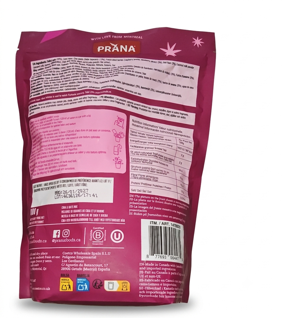 Prana Berry Fairy Overnight Chia with Oats 800g