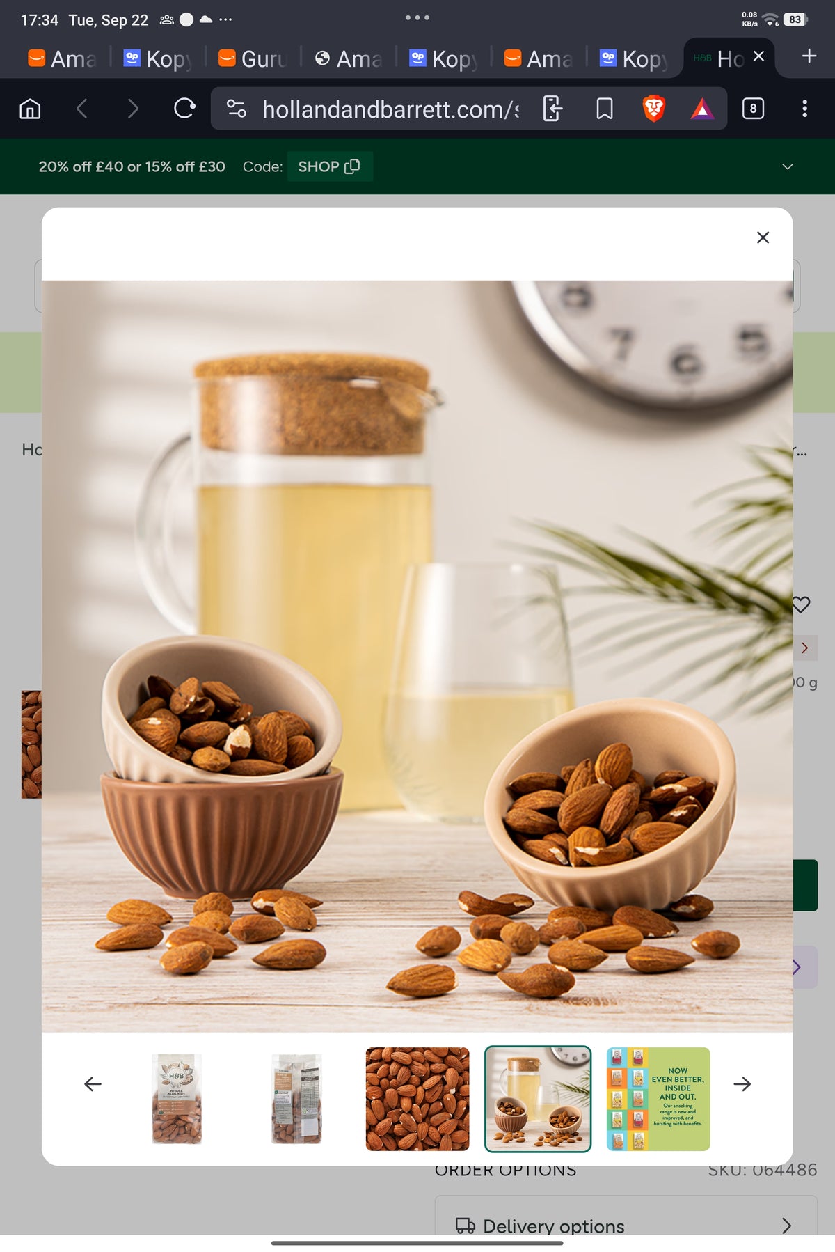 H&B Organic Almonds - 200g