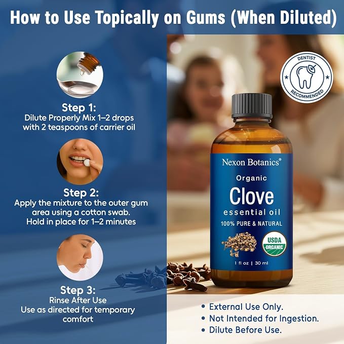 Organic Clove Essential Oil 30 ml - Pure, Undiluted for Teeth and Gums
