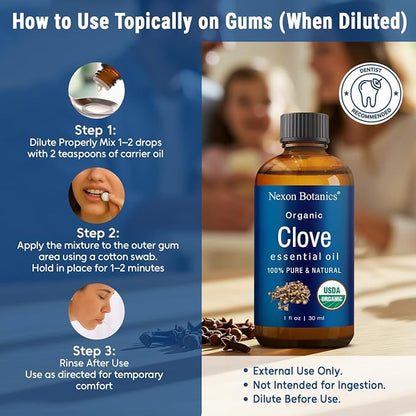 Organic Clove Essential Oil 30 ml - Pure, Undiluted for Teeth and Gums
