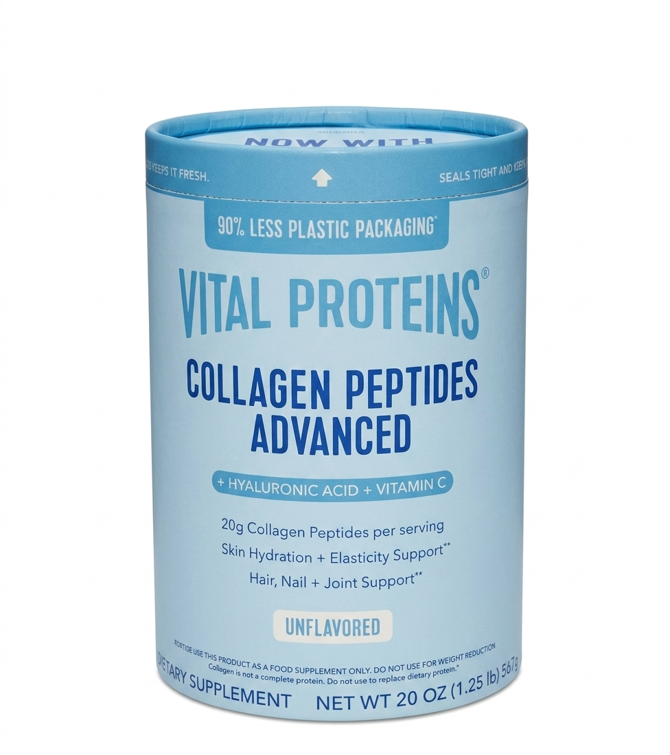 Vital Proteins Collagen Peptides Powder Advanced with Hyaluronic Acid & Vitamin C - 20g Collagen Protein per serving , Unflavored,