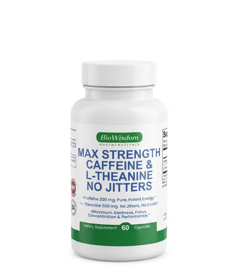 Max Strength Caffeine L Theanine Pills (200mg/500mg) - No Jitters Peak Energy, Focus, Performance, Alertness - Caffeine Pills & L-Theanine Capsules, No Crash & Drowsiness, Potent Supplement.