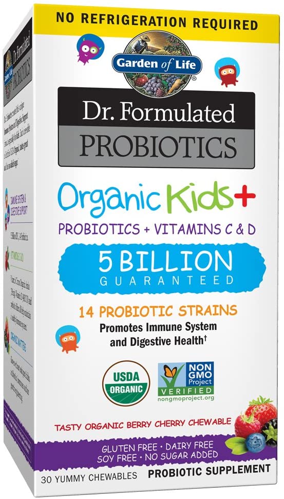 Garden of Life-Dr. Formulated Probiotics Organic Kids-Strawberry Banana-Acidophilus and Probiotic Promotes Immune System,Digestive Health-Gluten,Dairy,Soy-Free,No Sugar Added-Chewables (30 Count)