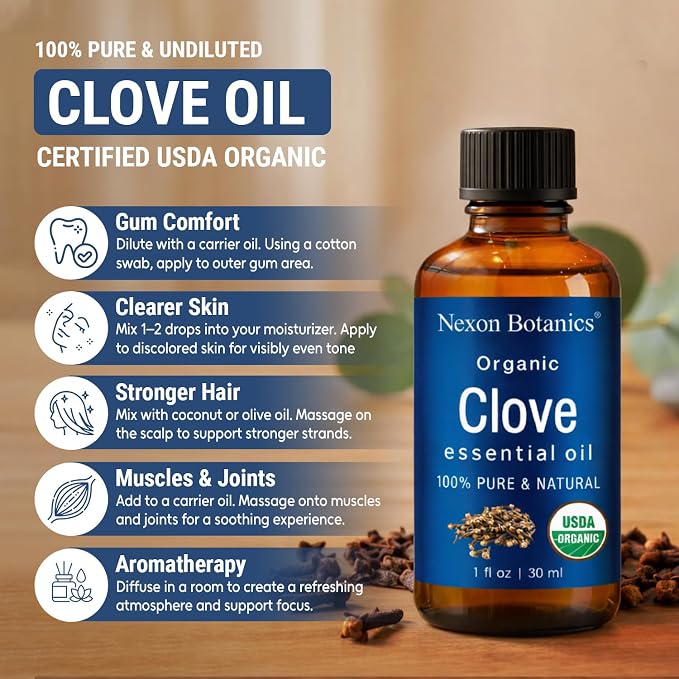 Organic Clove Essential Oil 30 ml - Pure, Undiluted for Teeth and Gums