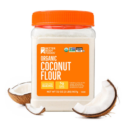 BetterBody Foods Organic Coconut Flour 2.25 Pound Jar, Gluten-Free White Flour Alternative with a Slight Coconut Taste and Aroma, 23% Dietary Fiber per Serving