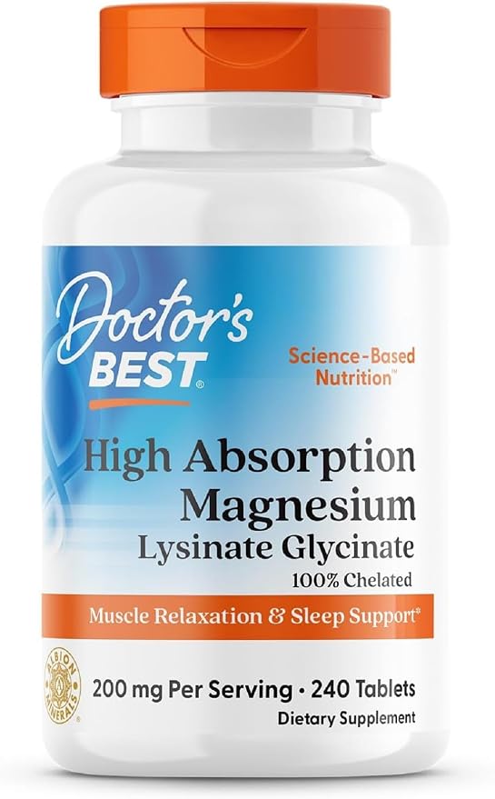 Doctor's Best High Absorption Magnesium Glycinate Lysinate 200mg, 240 Count