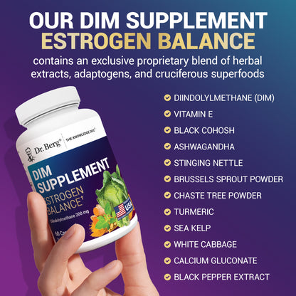 Dr. Berg DIM Supplement Estrogen Balance - Original Estrogen Supplement for Women with Diindolylmethane for Menstrual Symptoms & Menopause Relief & Black Pepper for Enhanced Absorption - 60 Capsules