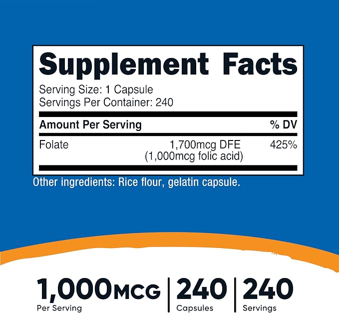 Nutricost Folic Acid (Vitamin B9) 1000 mcg, 240 Capsules