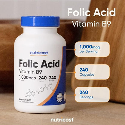 Nutricost Folic Acid (Vitamin B9) 1000 mcg, 240 Capsules