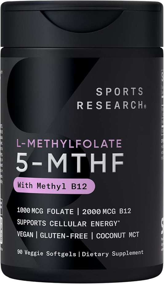 Sports Research® 5-MTHF Methyl Folate w/Methylated B12, 90 Count Plantgels