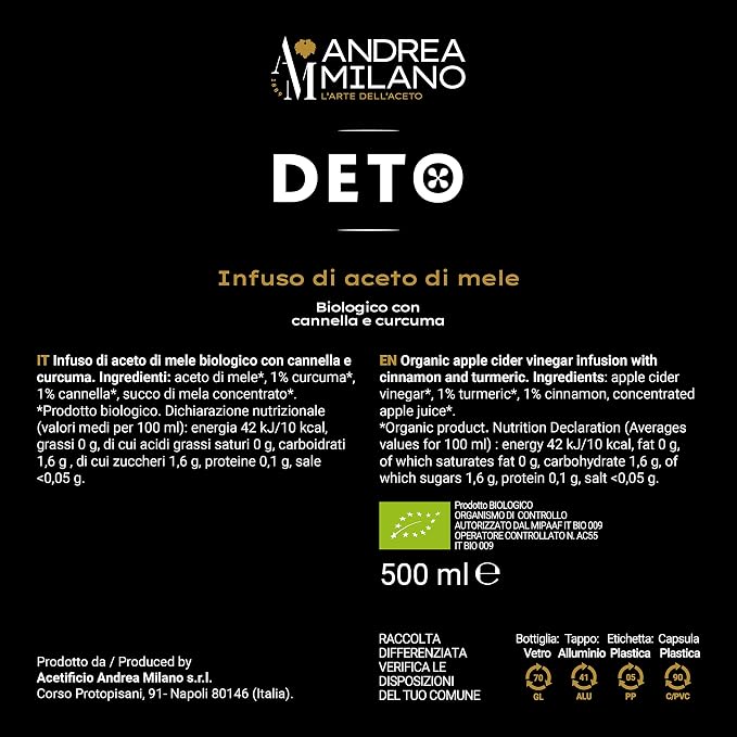 Andrea Milano DETO - Organic Apple Cider Vinegar Infusion with Cinnamon & Turmeric (500ml)