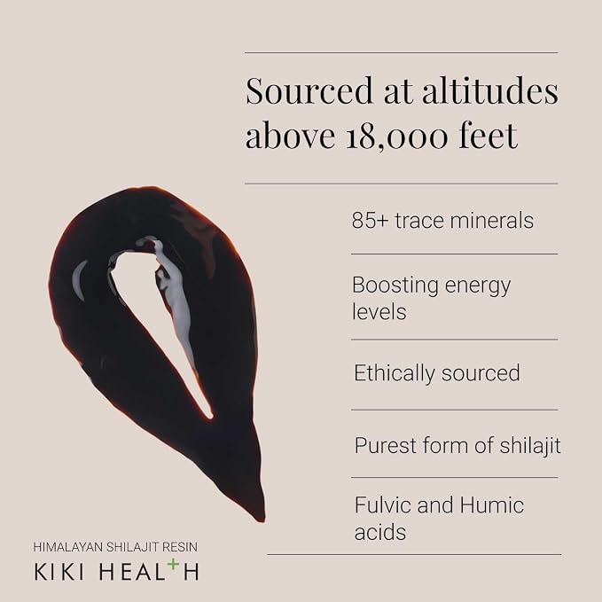 KIKI Health - Himalayan Shilajit, 100% Pure Resin - A Rich Blend of 85+ Trace Minerals, Humic and Fulvic Acids - Supports Energy Levels, Immune Function, and Vitality - 30g