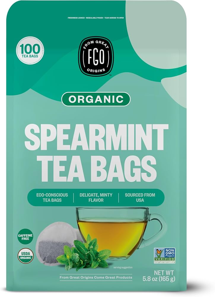 FGO Organic Spearmint Tea Bags (100 Tea Bags) - Pure & Refreshing