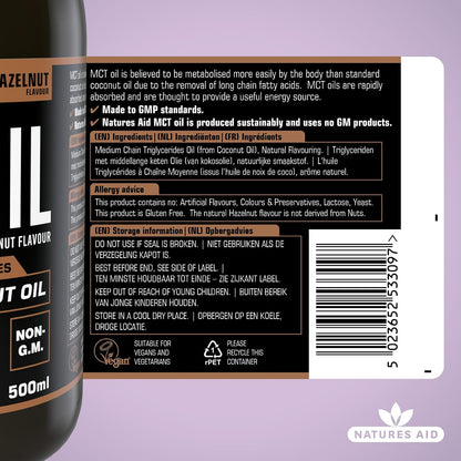 Natures Aid 100% MCT Oil - Hazelnut Flavour (500ml)