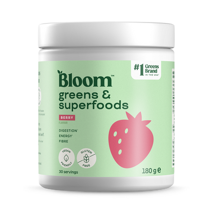 Bloom Nutrition Greens and Superfoods Powder for Digestive Health, Greens Powder, Digestive Enzymes, Probiotics, Spirulina, Chlorella for Bloating & Gut Support, Green Juice, 30 SVG, Strawberry Kiwi