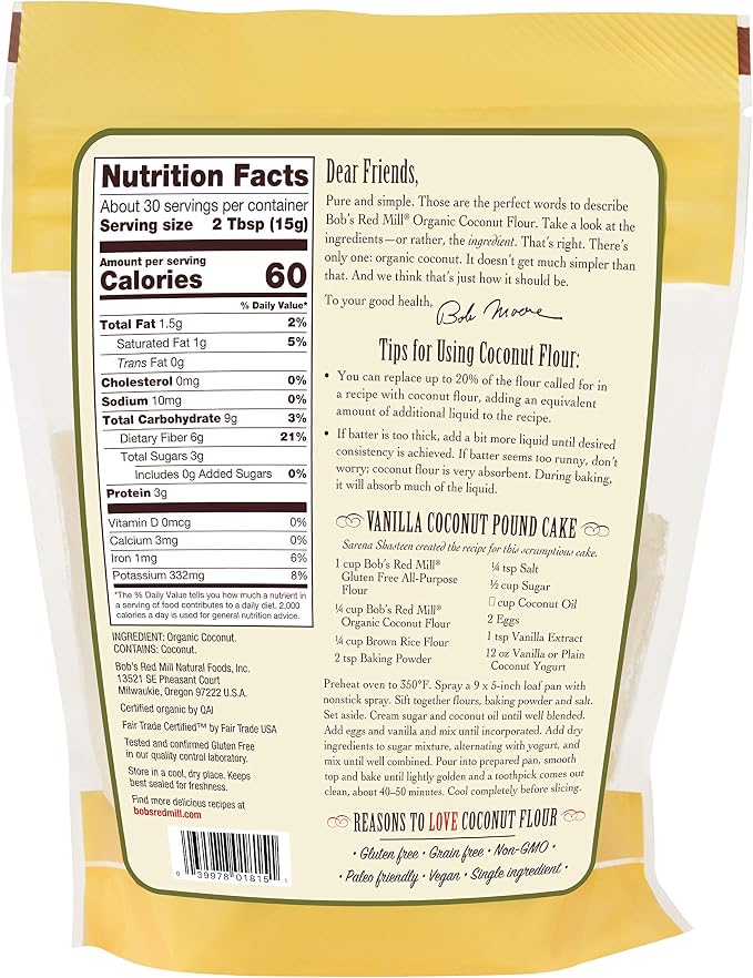 Bob's Red Mill Organic Coconut Flour - Gluten Free (453g)