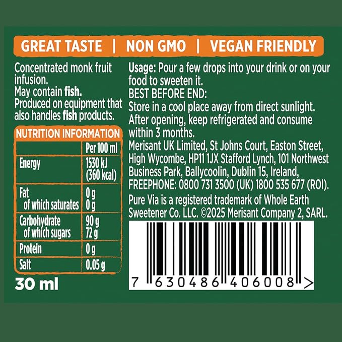 Pure Via Monk Fruit Infusion - Natural Sweetener Drops-30ml