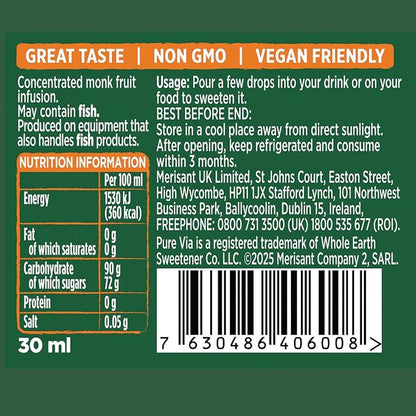 Pure Via Monk Fruit Infusion - Natural Sweetener Drops-30ml