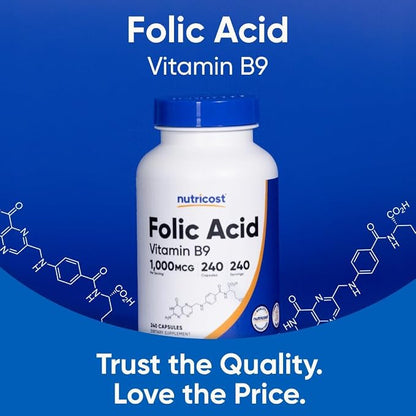 Nutricost Folic Acid (Vitamin B9) 1000 mcg, 240 Capsules