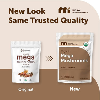 Micro Ingredients Organic Mega Mushroom Powder, 10-in-1 Mushroom Blend, 5oz
USDA Organic 10-Mushroom Blend with Lion’s Mane, Shiitake, Chaga & Cordyceps | Mix into Coffee, Tea & Smoothies