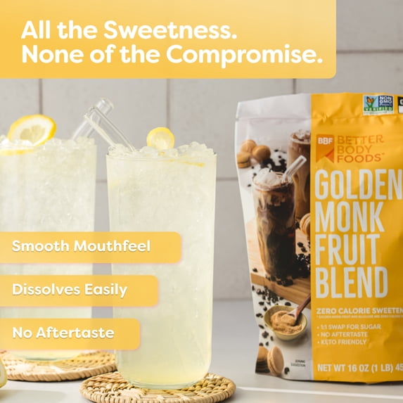 Better Body Foods, Golden Monk Fruit Blend, Zero Calorie Sweetener, 16 oz (454g)