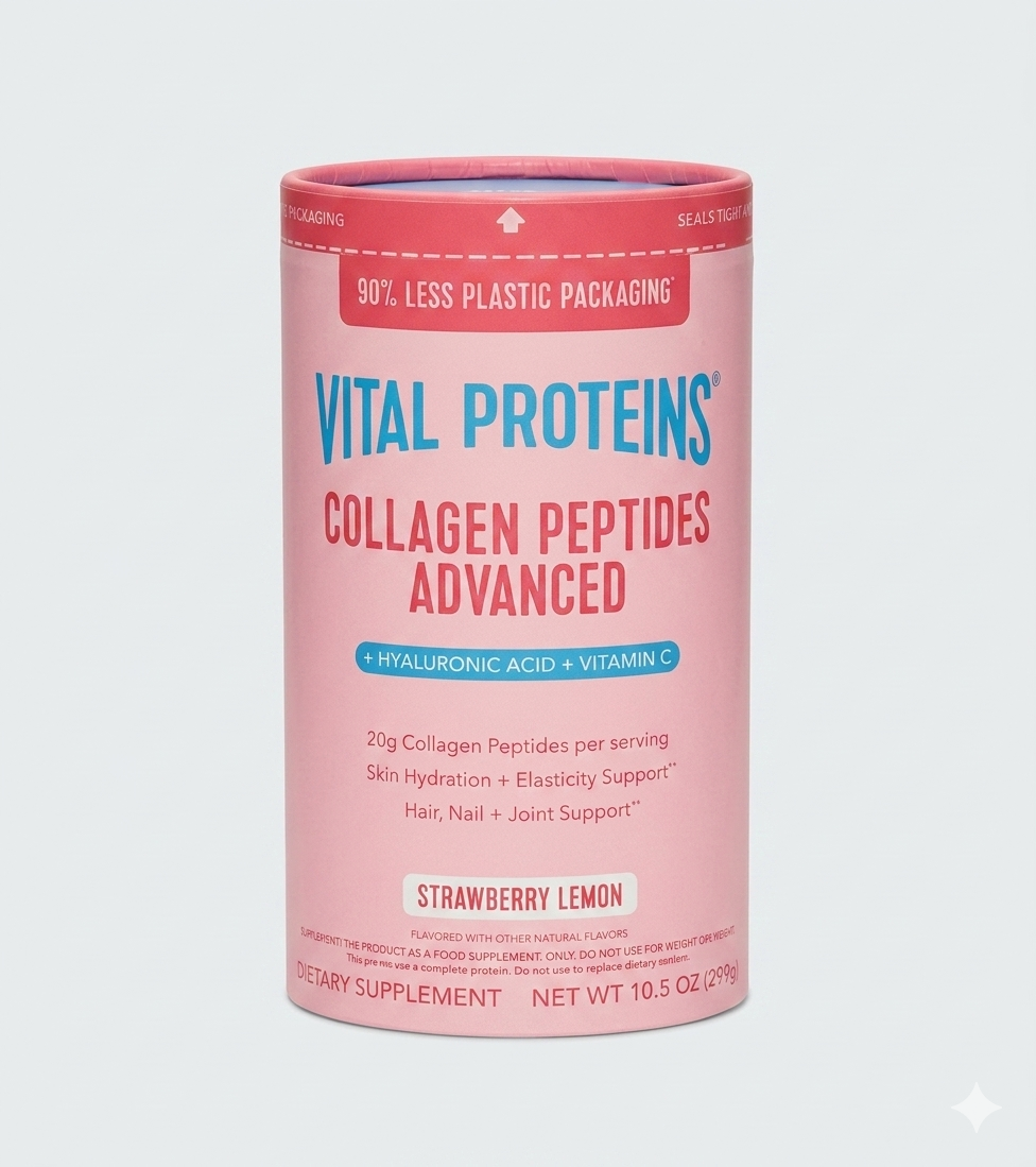 Vital Proteins Collagen Peptides Powder Advanced with Hyaluronic Acid & Vitamin C - 20g Collagen Protein per serving , Unflavored,