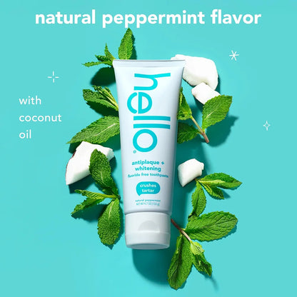 Hello Naturally Whitening Fluoride Toothpaste, Natural Whitening Toothpaste with Coconut Oil and Tea Tree Oil, Tames Bad Breath, Helps Moisturize, and Fights Cavities, 4.7 Oz Tubes