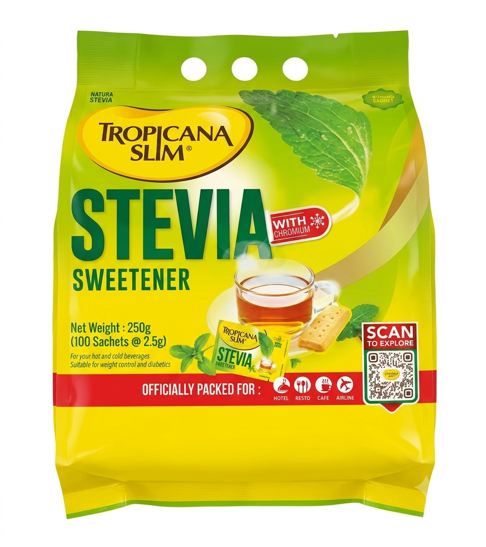 Tropicana Slim Stevia Sweetener with Chromium (100 Sachets - 250g)