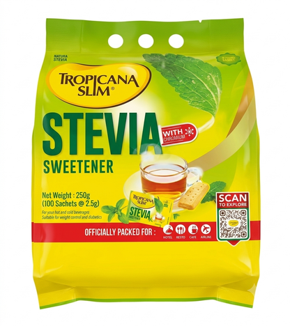 Tropicana Slim Stevia Sweetener with Chromium (100 Sachets - 250g)