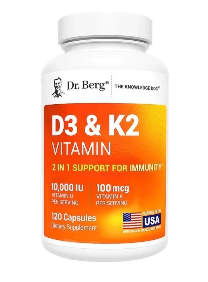 Dr. Berg's Vitamin D3 K2 w/MCT Oil - Includes 5,000 IU of Vitamin D3, 50 mcg MK7 Vitamin K2, Purified Bile Salts, Zinc & Magnesium for Ultimate Absorption - K2 D3 Vitamin Supplement - 60 Capsules