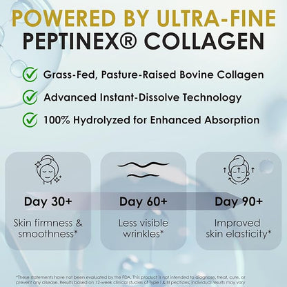 Greensential Collagen Peptides Powder 21oz + Vitamin C & Hyaluronic Acid | 100% Hydrolyzed Grass-Fed | Hair, Skin, Nail & Joint Support | Easy to Mix, Unflavored, 28 Servings