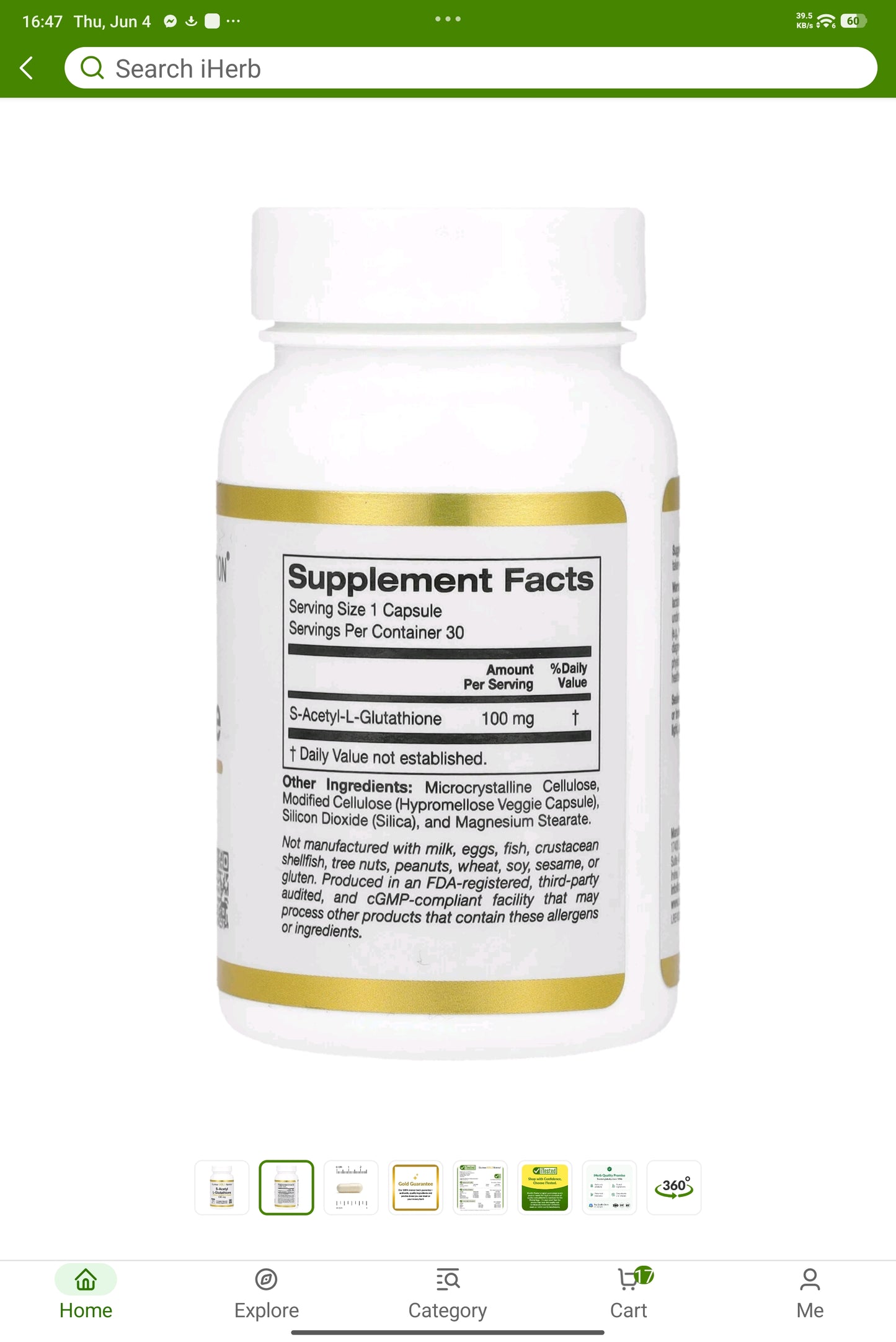 California Gold Nutrition S-Acetyl L-Glutathione, 100 mg, 30 Veggie Capsules