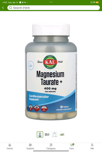 KAL, Magnesium Taurate+, 180 Tablets