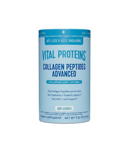 Vital Proteins Collagen Peptides Powder Advanced with Hyaluronic Acid & Vitamin C - 20g Collagen Protein per serving , Unflavored,