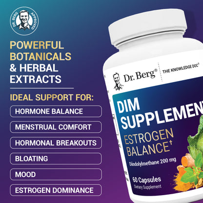 Dr. Berg DIM Supplement Estrogen Balance - Original Estrogen Supplement for Women with Diindolylmethane for Menstrual Symptoms & Menopause Relief & Black Pepper for Enhanced Absorption - 60 Capsules