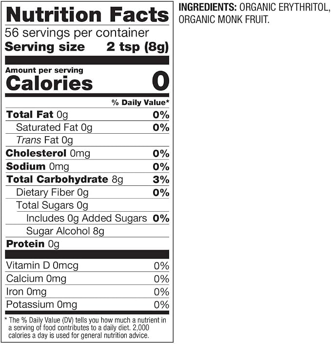Better Body Foods, Organic Monk Fruit Blend, Zero Calorie Sweetener, 16 oz (454g)