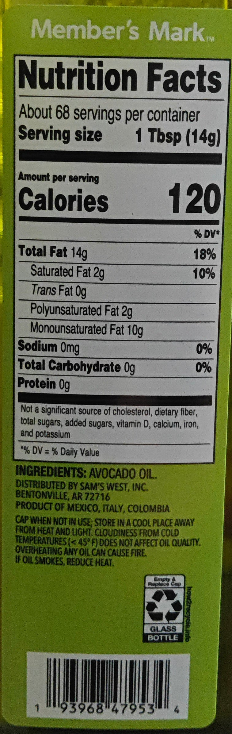 Member's mark 100% Pure Avocado Oil, 34 Fl Oz, Non-GMO